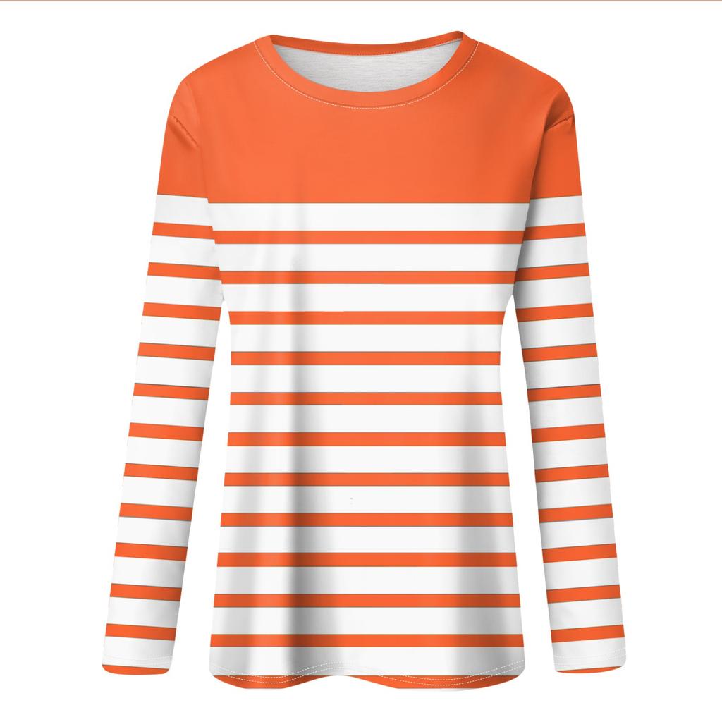 Långärmade Tröjor För Kvinnor Randigt Tryck Grafiska T-shirts Blusar Vardagliga Plus Size Basplagg Pullover