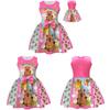 Vestito per Bambina Cartoon Capibara con Gonna Pieghettata in Misto Cotone per Età da 3 a 8 Anni