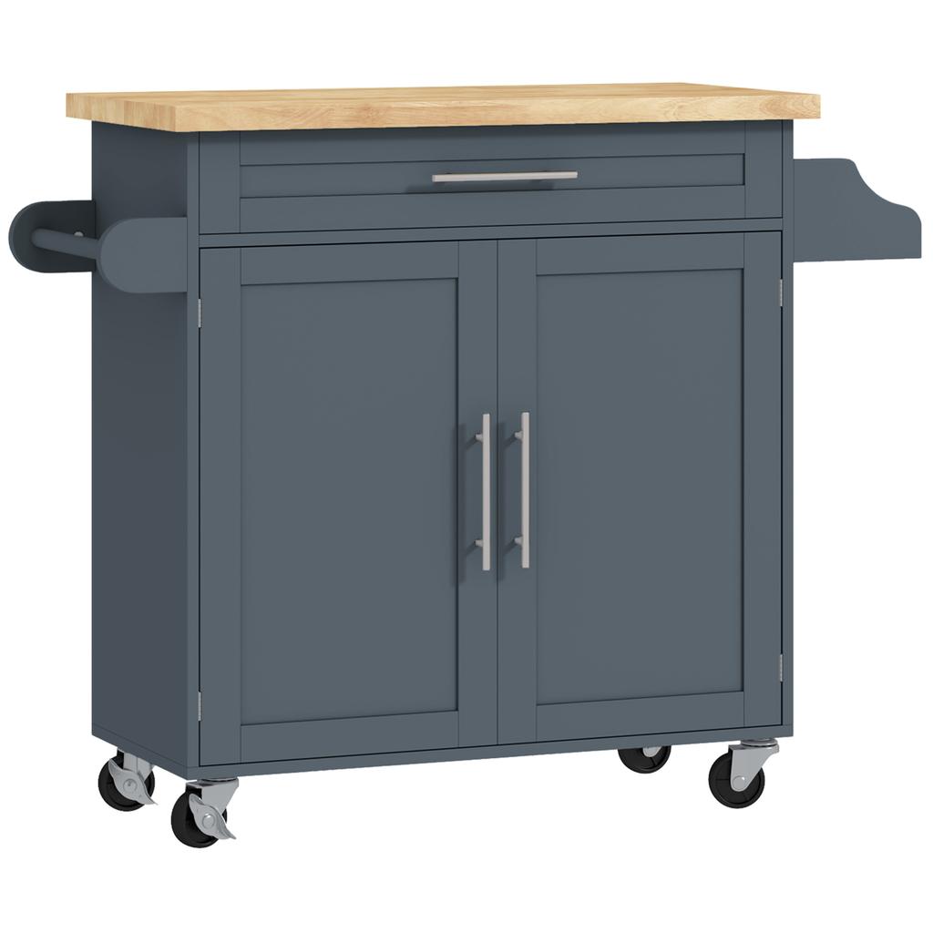 Wooden Kitchen Cart with Drawer, Spice Rack and Cabinet, 109x40x89 cm, Grey and Wood Color