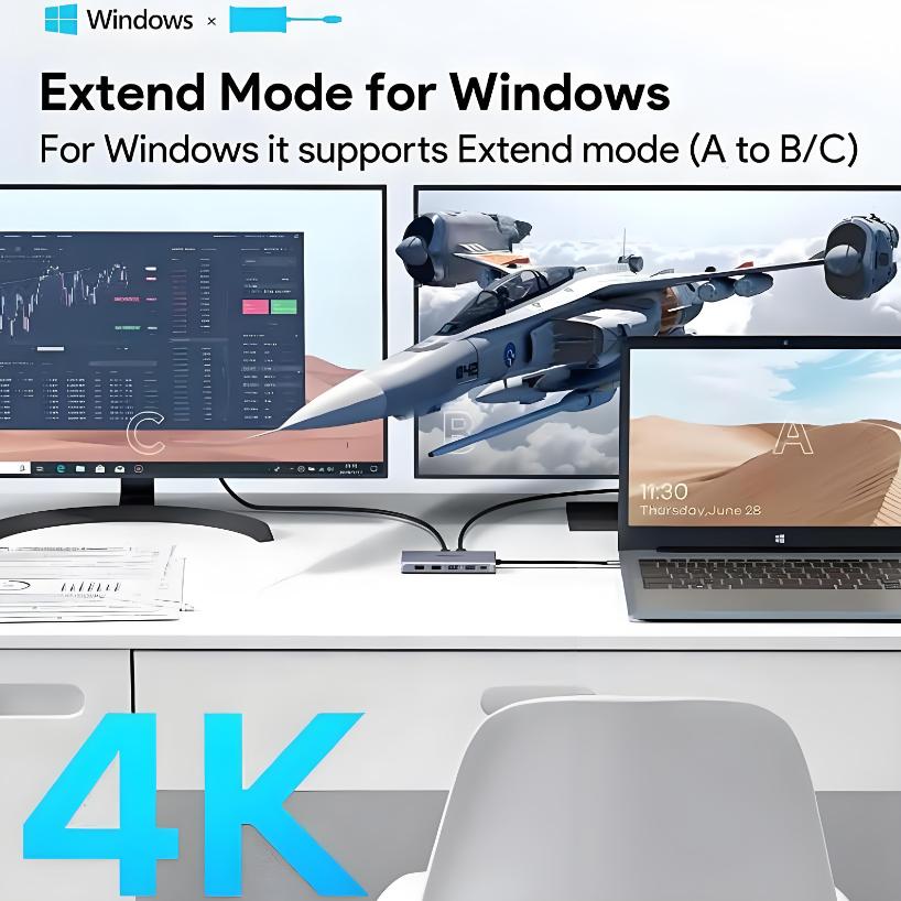 12-in-1 USB-C Universal Laptop Dock Triple Video Output MST Hub with Dual 4K HDMI VGA RJ45 Ethernet 100W Power Delivery Adapter