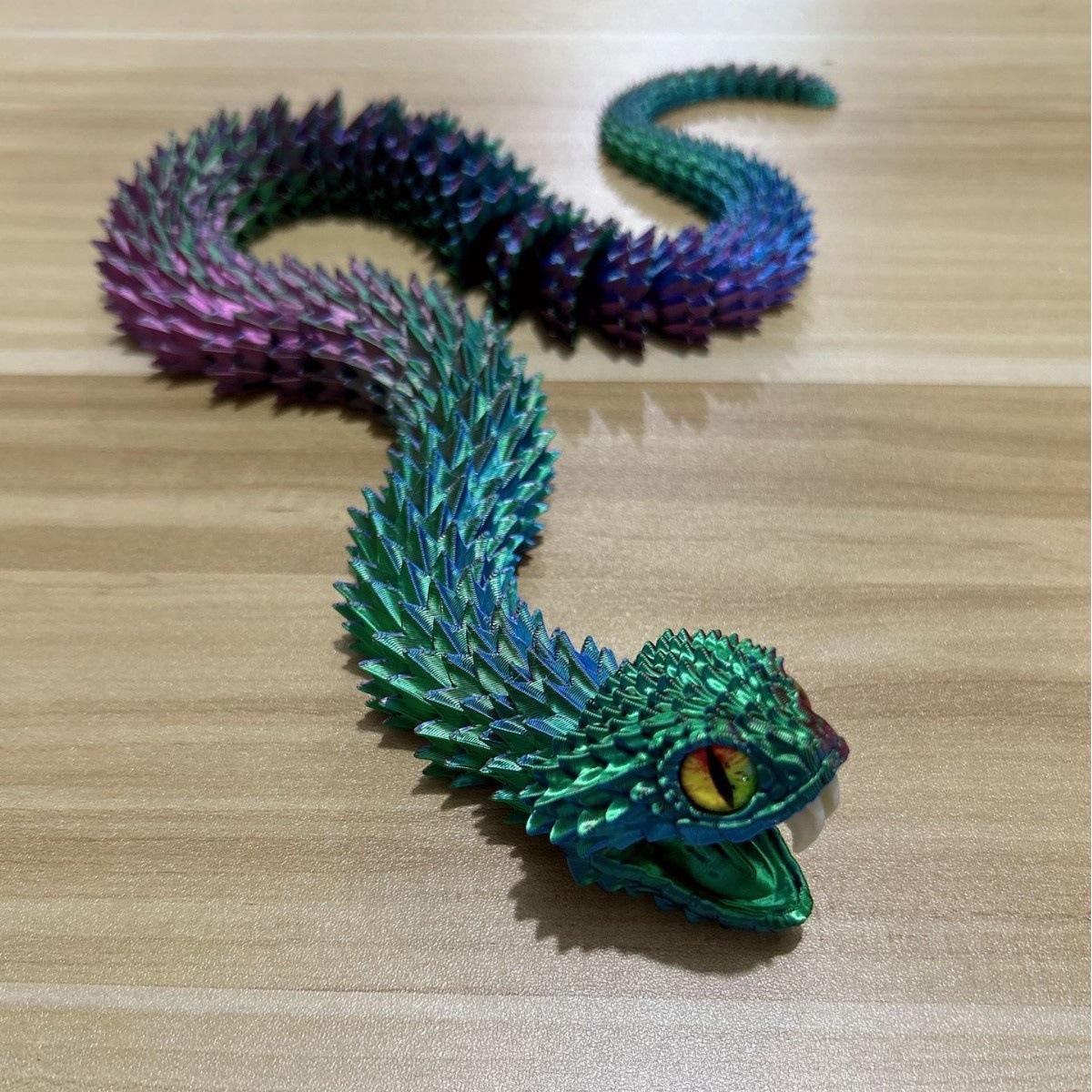 

S/M/L 3D Printed Snake Articulated Snake with Openable Mouth and Retractable Teeth Flexible Fidget Snake Statue Miniature Gifts 30cm бордовий