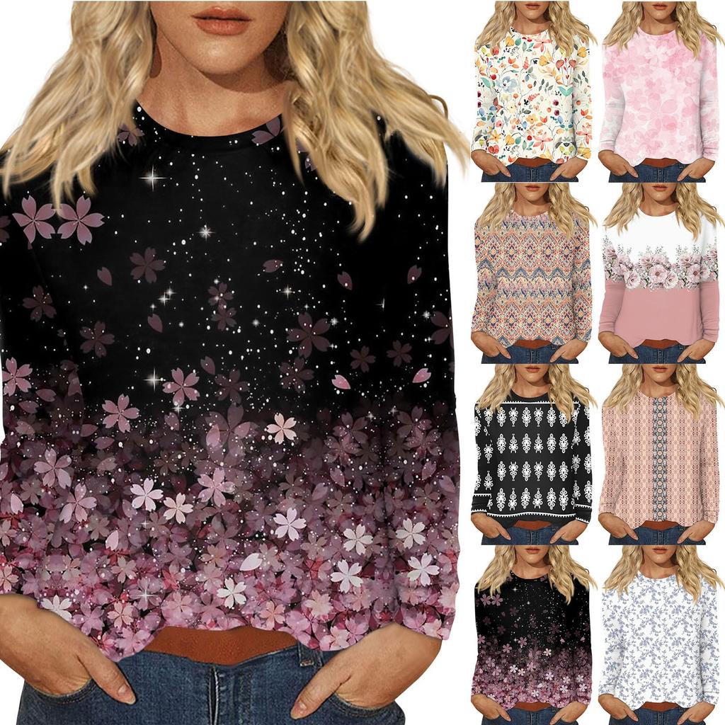 Women's Daily Casual Long-sleeved Printed O-neck Top