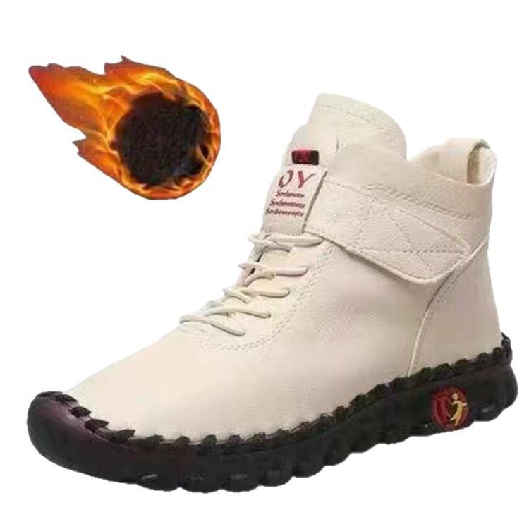 2025 Winter New Velvet Thickened Foreign Trade Large Size Velcro Short Cotton Shoes Hand-stitched Thick Heel Women