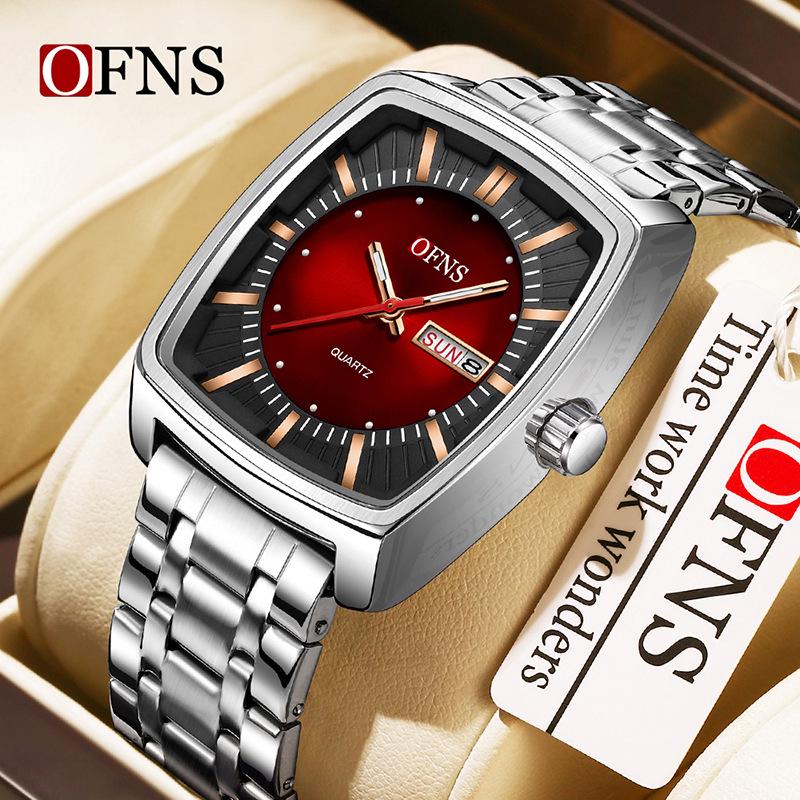 Oufanni Men's Classic Barrel Watch - Double Calendar, Waterproof, Quartz with 3D Luminous Scale