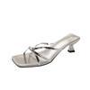 Niche thin strap square head open-toed high-heeled sandals girl 2025 spring and summer new one-word strap thin heel temperament light mouth slippers