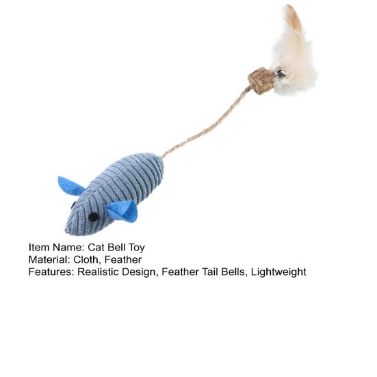 Cat Bell Toy with Feather Tail Bells Interactive Mouse Toy Stimulates Hunting Instincts Long-tail Cat Toy