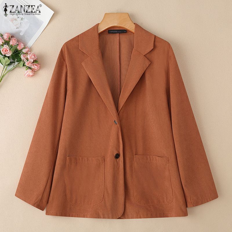 ZANZEA Women Casual Turn Down Collar Long Sleeve Thin Cardigan Tops