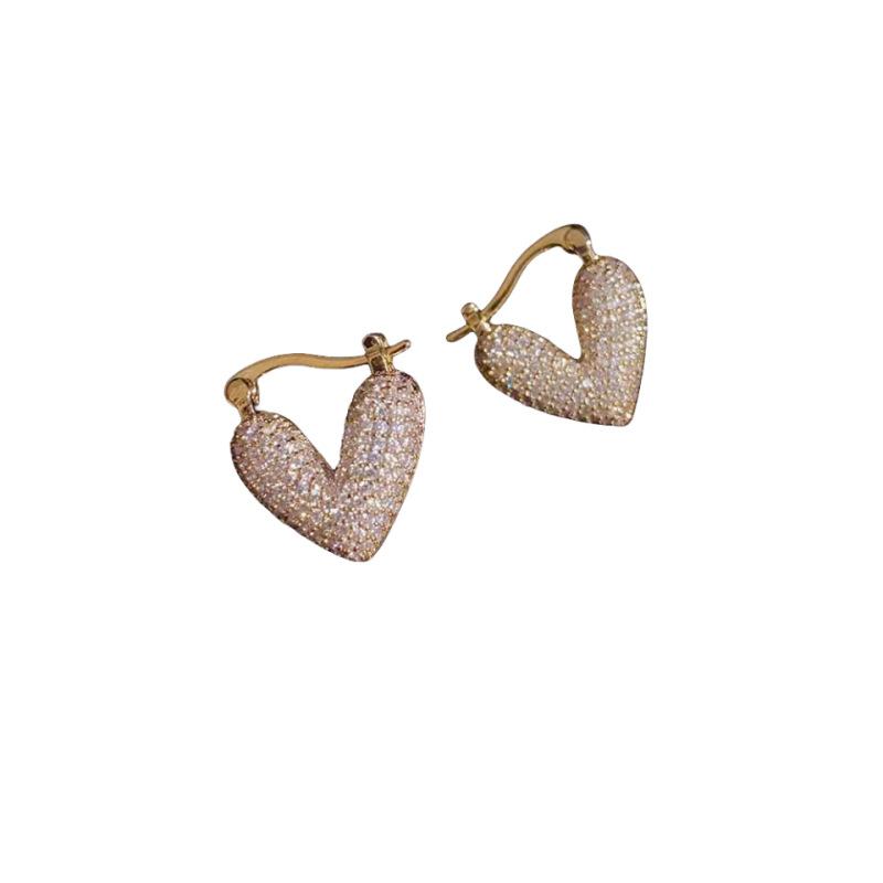 

Высококачественные серьги-сердечки с микроинкрустацией цирконом, изысканные нежные и маленькие серьги, универсальные повседневные серьги 1.7*1.2 cm золотой
