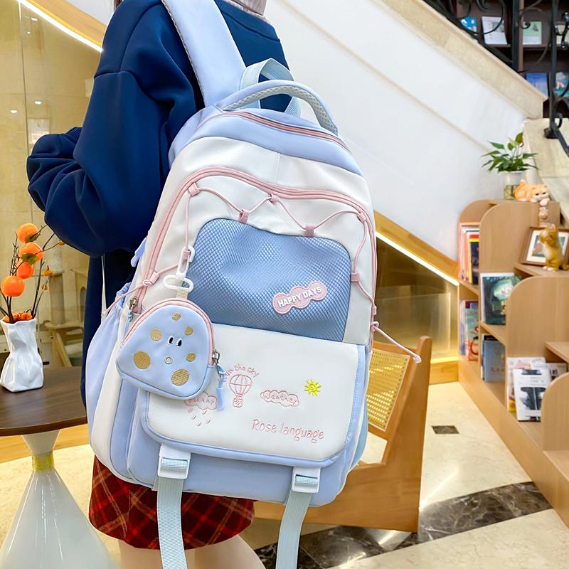 Three-Piece Backpack Set Color Block Student Schoolbag Girl Large Capacity Backpack