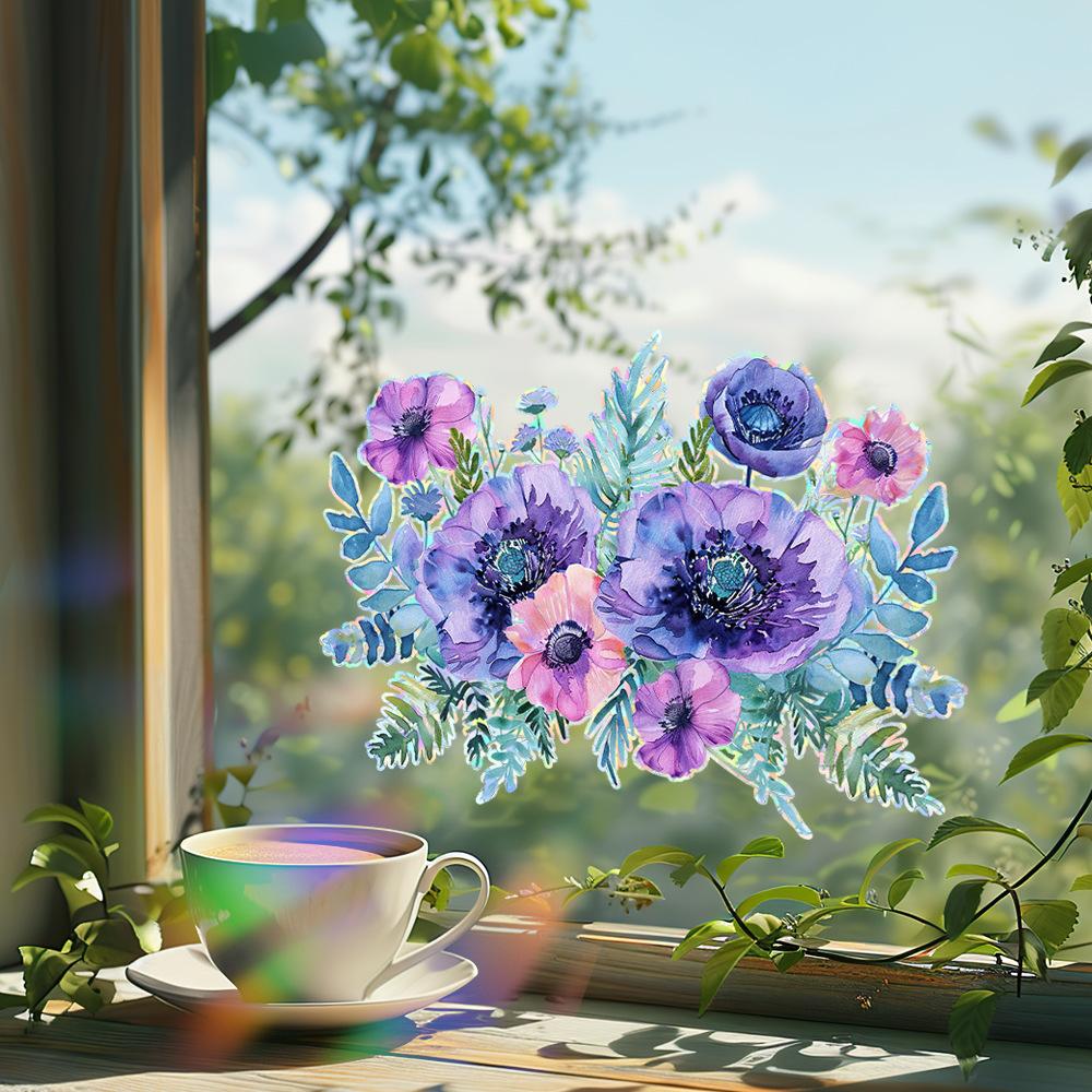 Colorful Purple Flower Home Beautification and Decoration Glass Doors and Windows Static Window Stickers