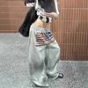 FlowStreet Y2K College American Hip-hop Goth Print Drawstring Wide Leg Sweatpants Loose 90s High Street Sports Trousers Floor Length Pants