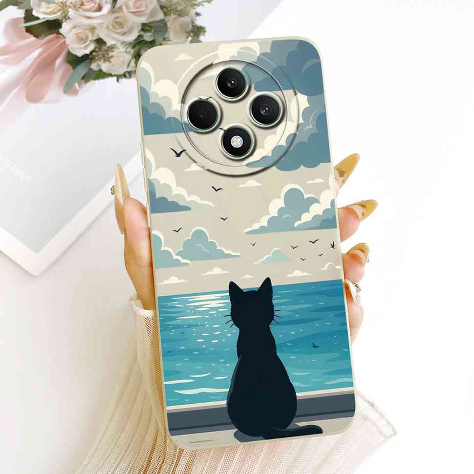 For OPPO Reno 12F 5G Case Clear Cute Cat OPPO Reno12 F Reno12F Reno 12 F 5G CPH2637 Shockproof Soft Phone Cover Full Protector