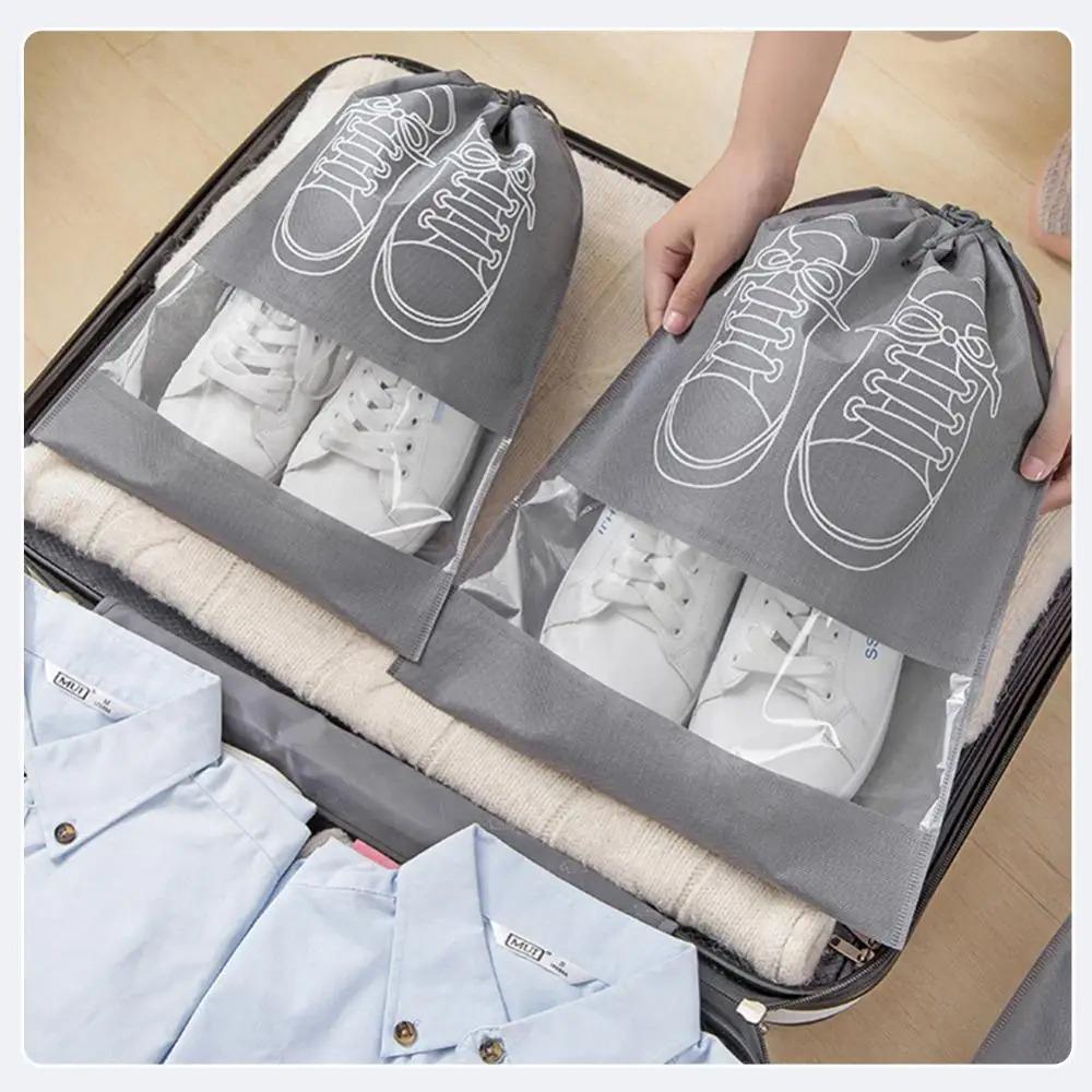 

5/10/20pcs Visible Shoe Organizer Thickened Non-Woven Dustproof Drawstring Storage Bag household Travel Pouch Shoe storage bag 5pcs светло-серый