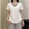 Stapelbar Weiß Kurzärmelig Damen V-Ausschnitt Schulter T-Shirt Sommer Locker Faul T-Shirt Vielseitiges Oberteil für den Arbeitsweg