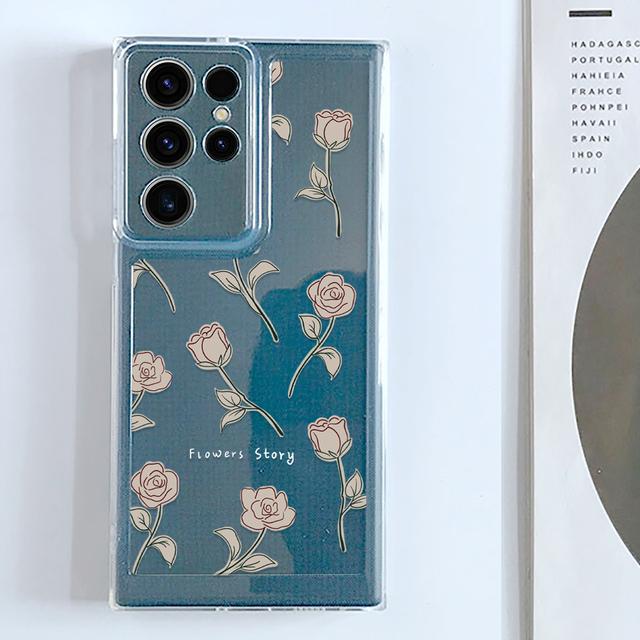 Modré pouzdro na telefon Tulip pro Samsung Galaxy S23 S23ultra S22 S22ultra S21 Plus S20ultra S20 Fe Květinová pouzdra Transparentní měkký kryt