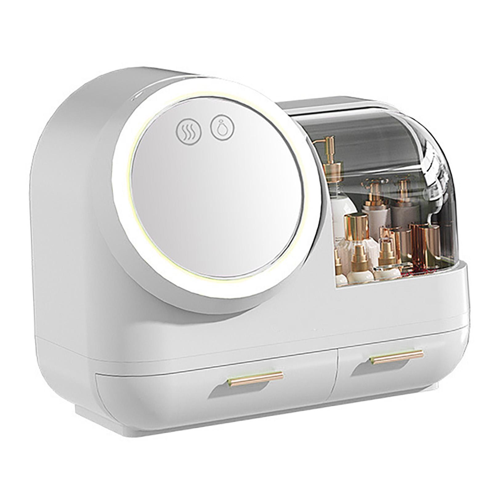 

Зеркало-веер для макияжа, большая емкость, светодиодная подсветка, зеркало, коробка для хранения косметики для женщин, белый цвет белый