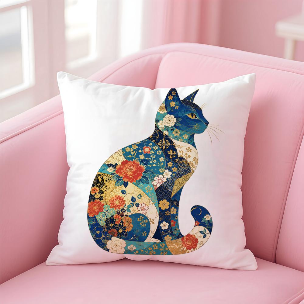 Floral Cat Pattern Cushion Cover Short Plush Soft DoubleSided Printing Pillow Case Cozy Sofa Bedroom Home Decor Gift