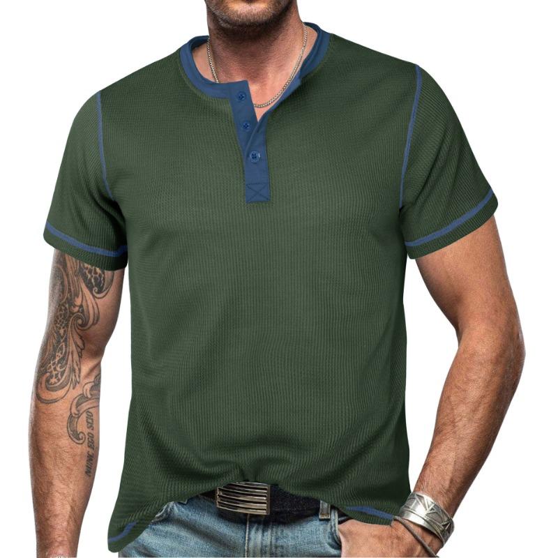 Men’s Short Sleeve Colorblock Waffle Henley Shirt