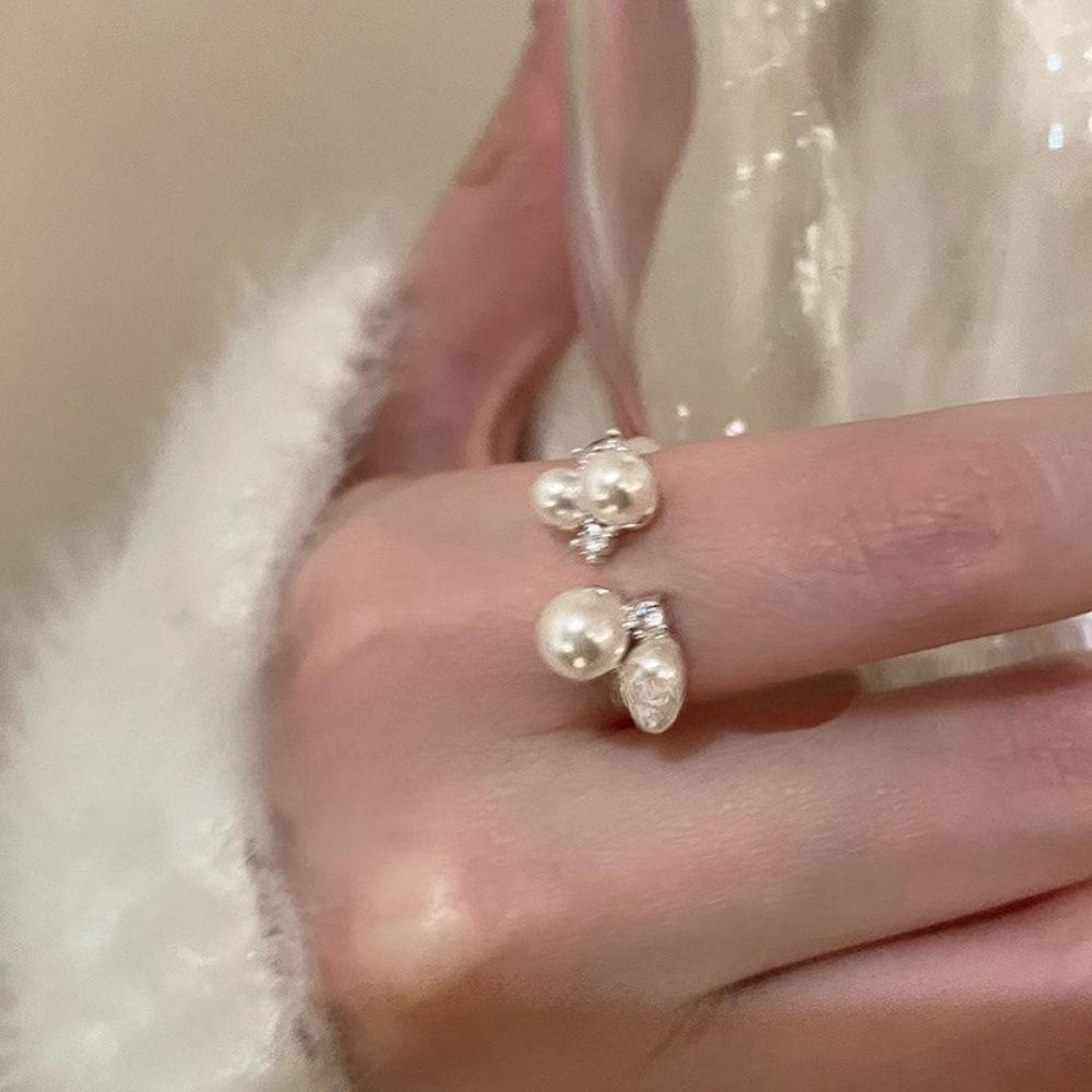Zircon Pearl Ring Female Index Finger Ring ins Style Design Personality Open Ring