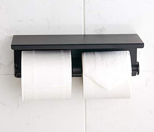 GULICA Toilet Paper Holder, SUS304 Stainless Steel, Black, 26cm Wide Shelf, Double Stainless Steel Paper Roll Screws Included