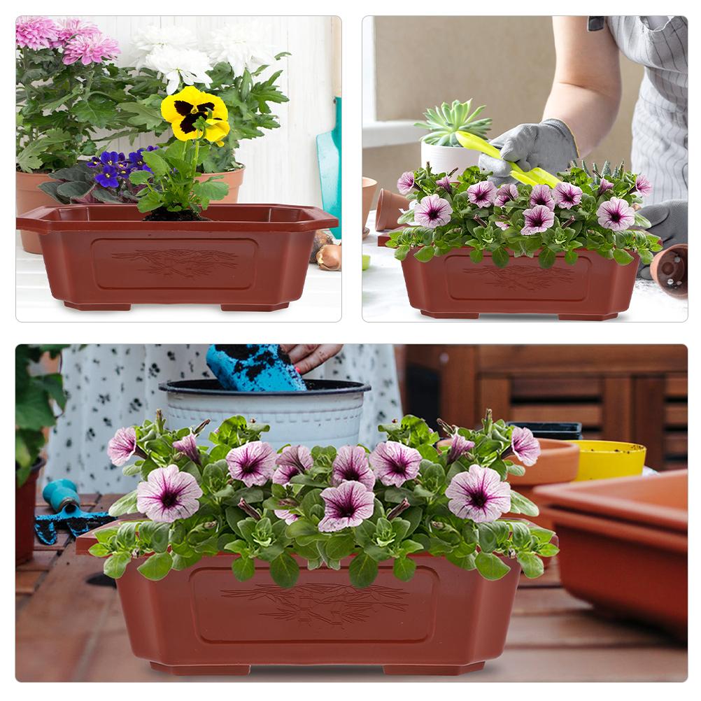 13Pcs Plastic Flower Pots Rectangular Coffee Colored Bonsai With Drainage Holes For Outdoor Garden Decor Planter Boxes