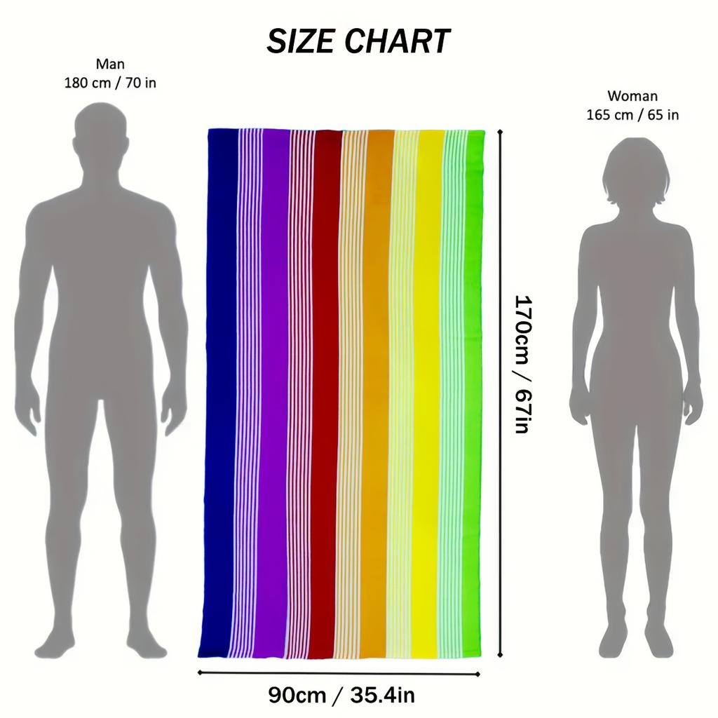 Ultra-Soft Oversized Rainbow Striped Beach Towel - Vibrant Rainbow Colors, Quick-Dry Microfiber, Strong Wrap Design for Beach