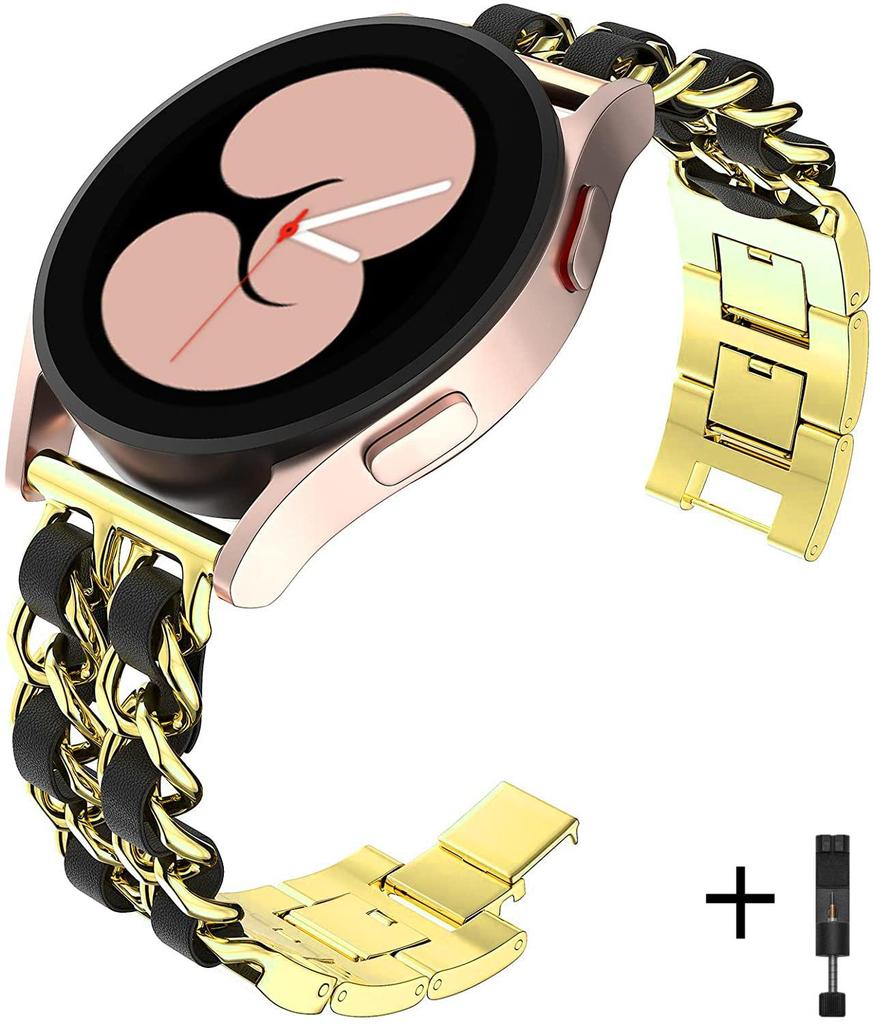 20mm 22mm Armband für Samsung Galaxy Watch 4 3 5 Pro 45mm Active 2 Gear S3 Luxuriöses Leder+Metall Armband Huawei Watch GT/2//3 Armband