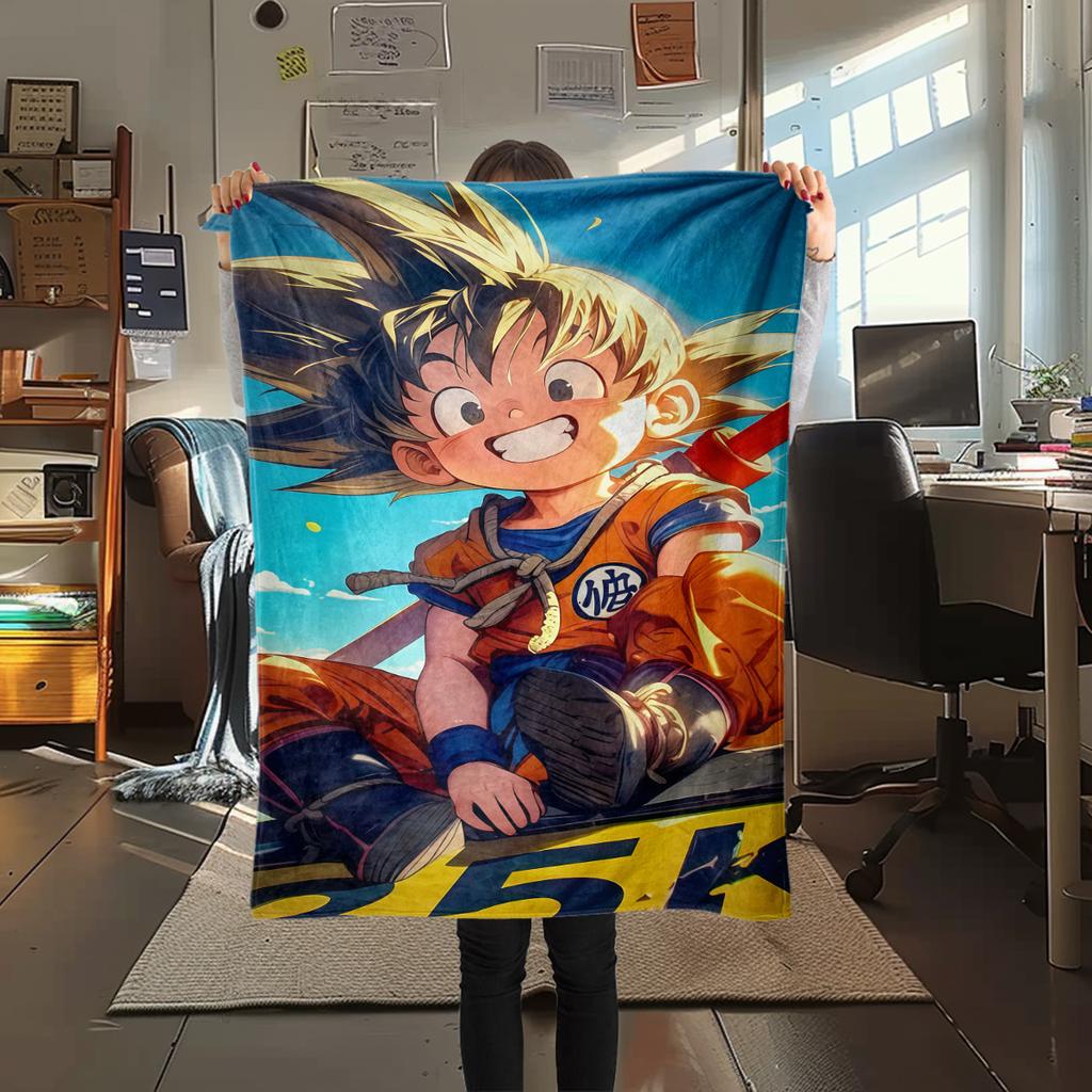 1PC Son Goku  Print Flannel Blanket, High quality All Seasons, Home Decor, Warmth and Comfort, Perfect for Christmas Gifts