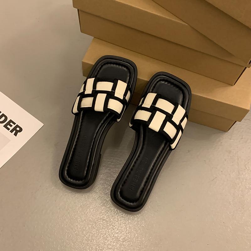 Fashion Summer 2025 Braided Flip-flops Women's Open-toe Wear Temperament with Chunky Fashion Slippers Beach Shoe Women's Shoes