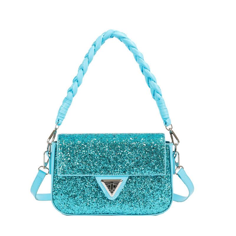IELGY woven flower handbag, versatile foreign style shoulder crossbody flash sequined small square bag
