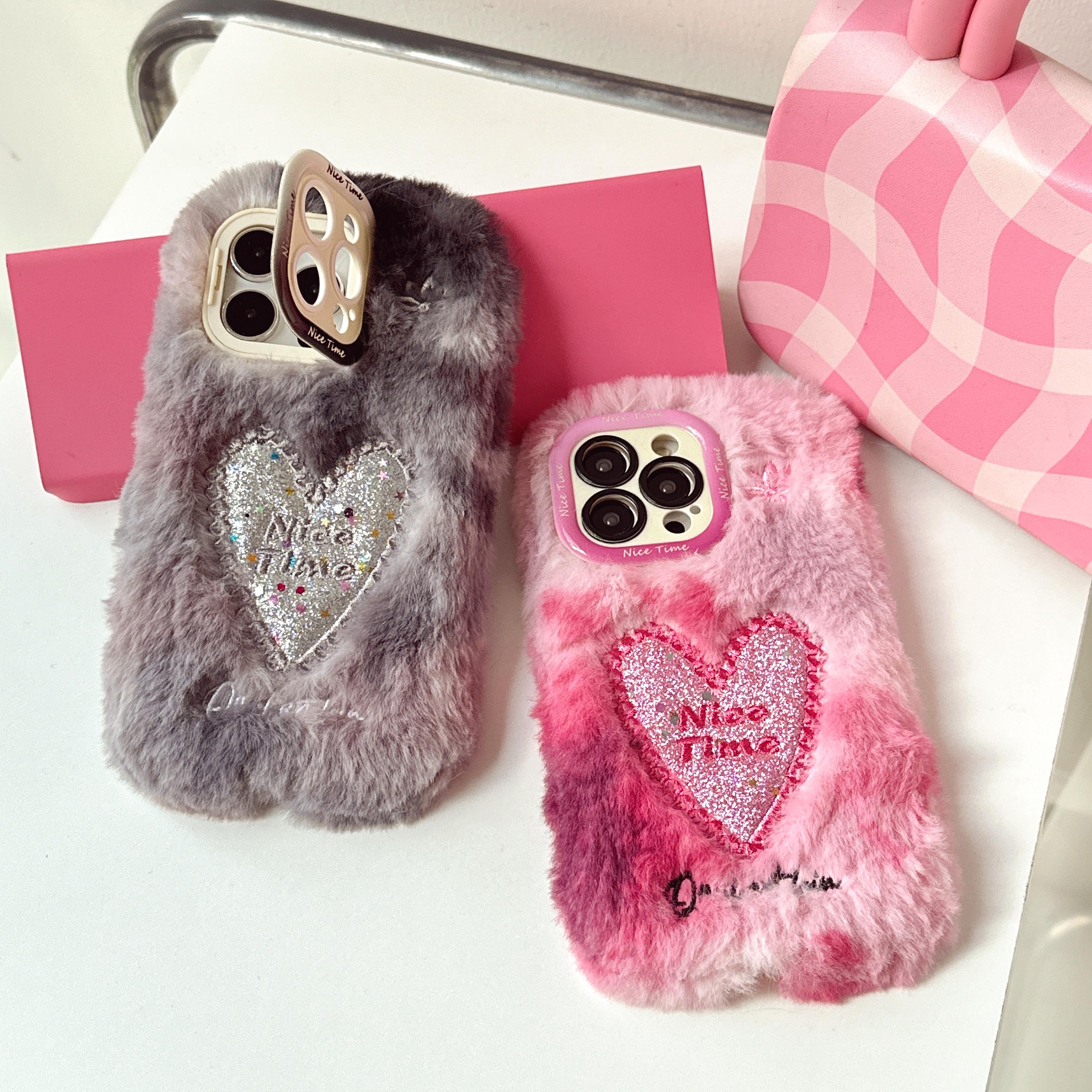 

Подставка для объектива, милый плюшевый чехол с сердечками для iPhone 16 Pro 15 Plus 14 13 12 Pro Max 11, противоударный чехол для защиты объектива из ТПУ Hybird Pc iPhone 16 розовый