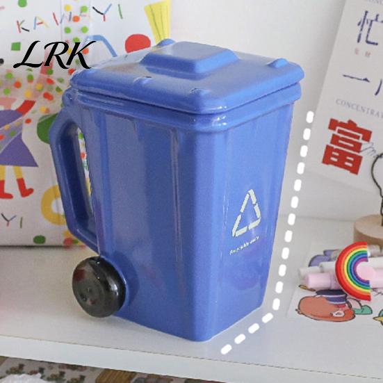 Mini Recycling Bin Mug Funny Trash Ceramic with Lid, Novelty Garbage Can Drinking Tea Cup Handle, Coffee Mug, Gag Gifts for Coworkers, Office