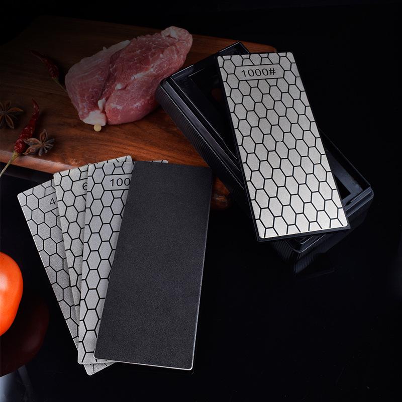 Double-Sided Diamond Kitchen Knife Sharpener Rod with Honeycomb Whetstone Plate