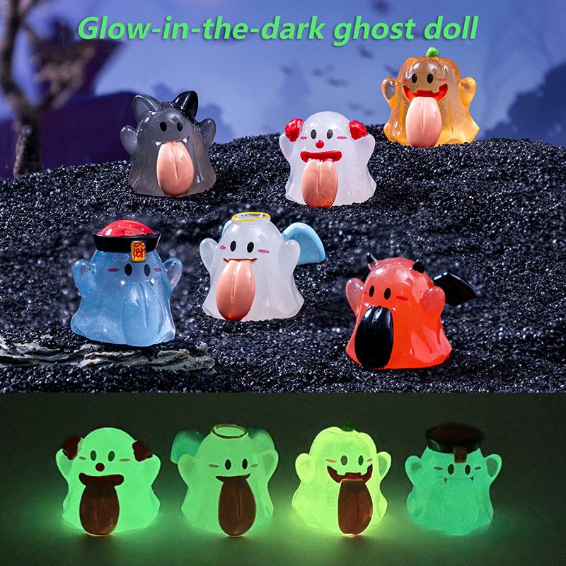 New Halloween Luminous Big Tongue Ghost Doll Diy Decoration Hanging Accessories Micro Landscape Small Ornaments