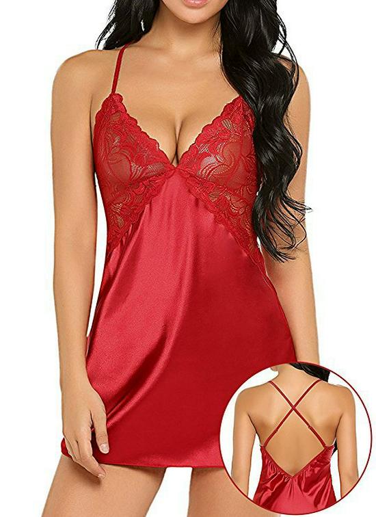 Plus Size Ice Silk Backless Lace Camisole Dress Extra Large красный