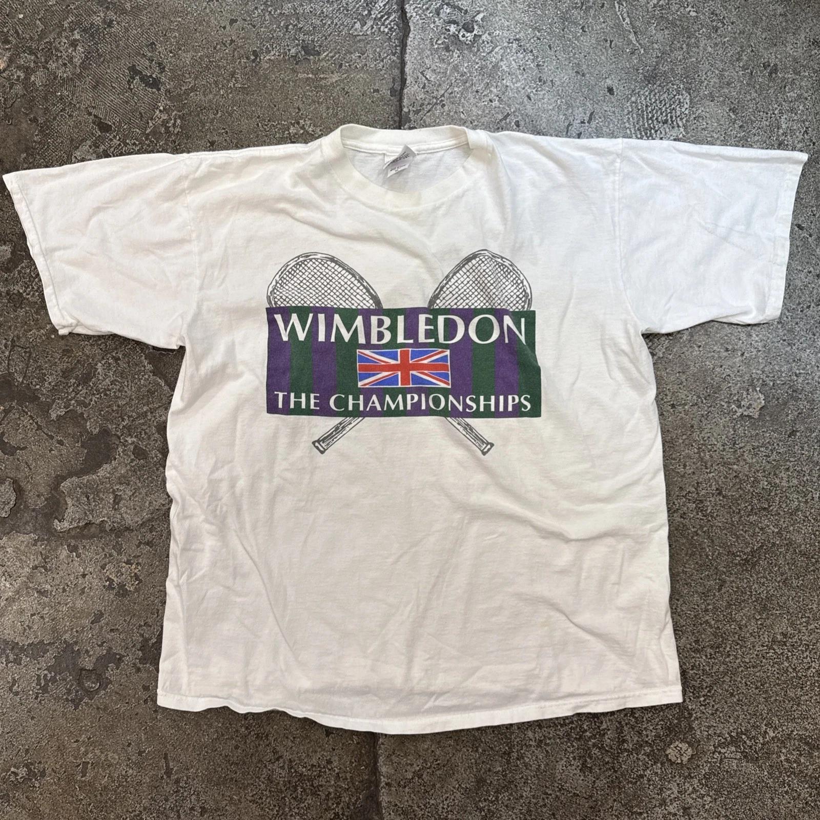 

Vintage British Wimbledon The Championships Tennis T-Shirt, White, Size XL M