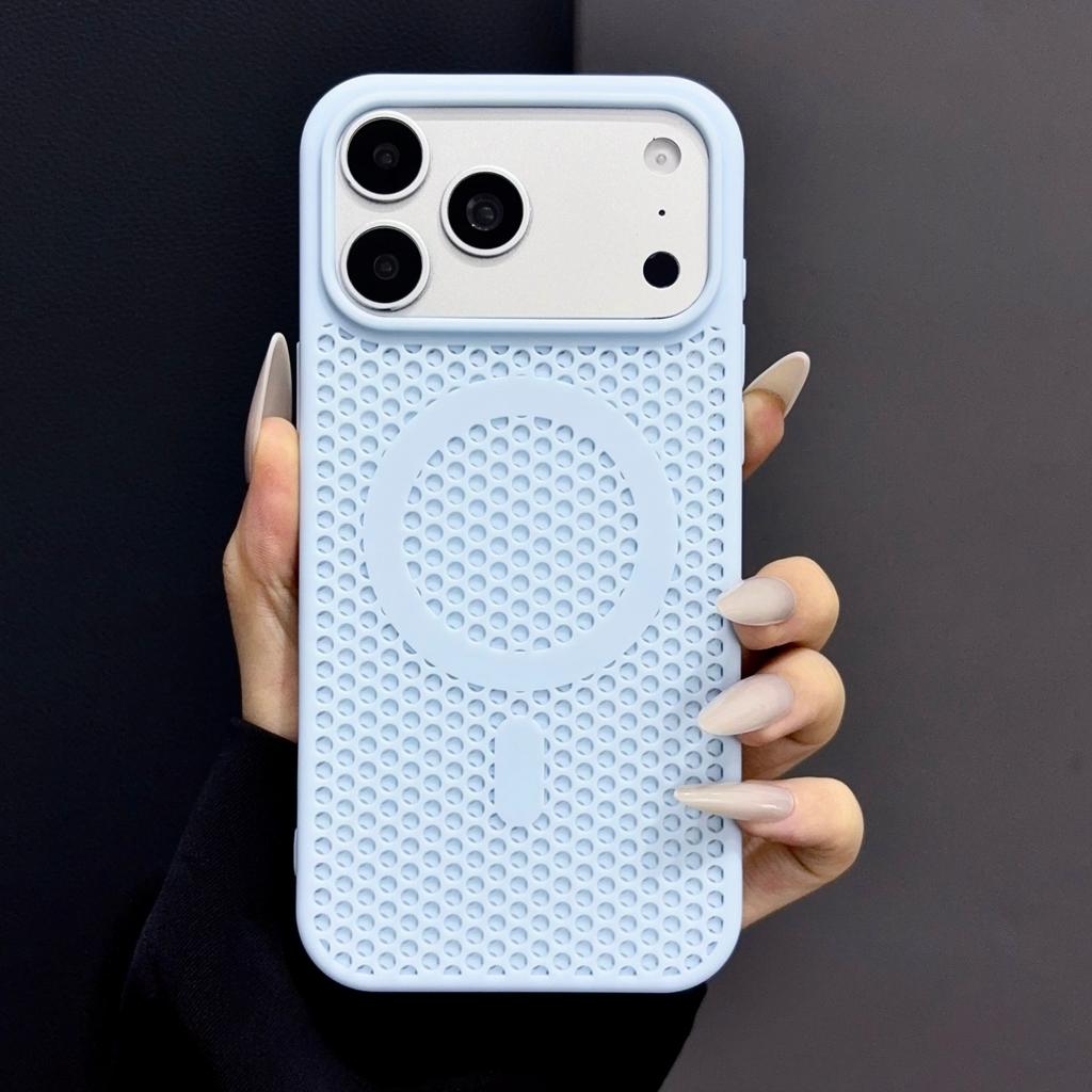 Slim Mesh Hole Heat Dissipation Soft TPU Phone Case For iPhone 18 17 16 15 14 Plus 13 Pro Max Cooling For Magsafe Magnetic Cover