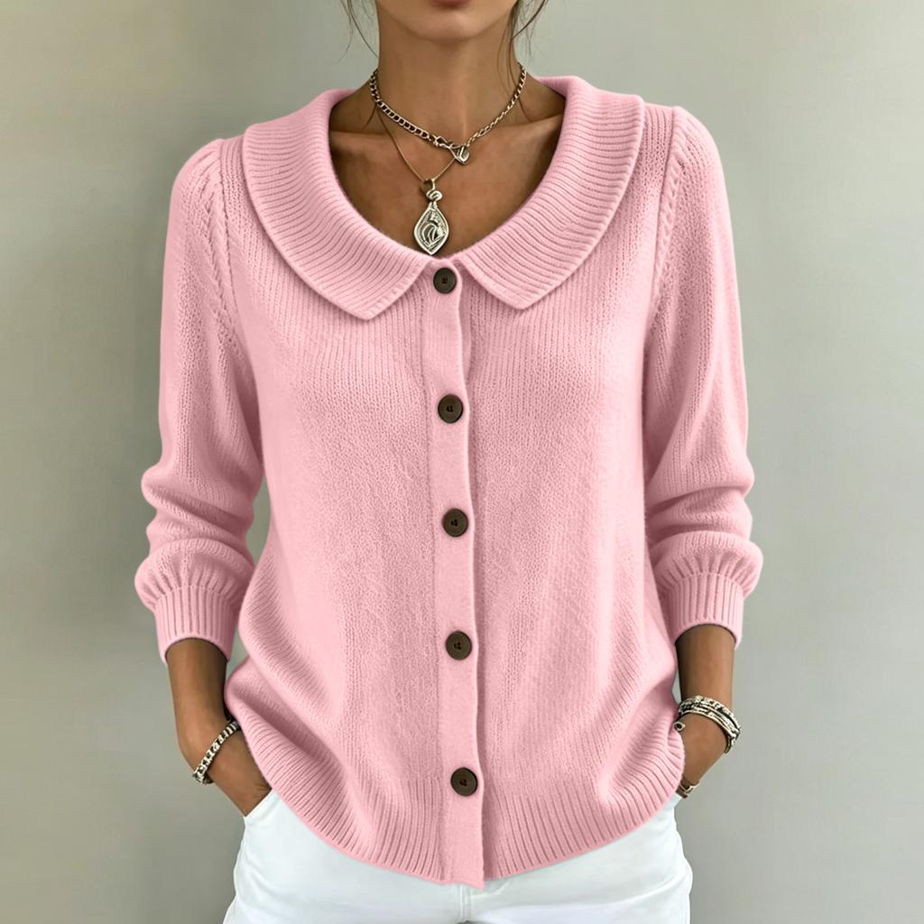 Maglione casual da donna in maglia con bottoni e colletto rovesciato, Pullover colorato