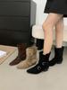 Korean Version Belt Buckle Thick Heel Folded Two Wear Short Boots Women's Autumn and Winter New Fashionable Temperament Denim Thin Short Boots
