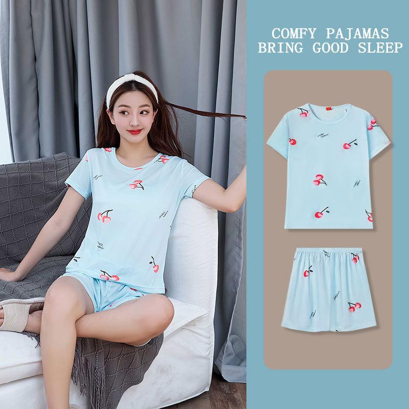 Clearance can be worn outside summer thin pajamas women's short-sleeved shorts round neck simple casual style loungewear set