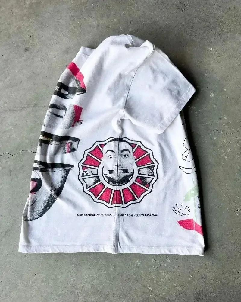 Summer Men's T-shirt American Street Hip Hop Y2K Retro Oversized Portrait Printed Short Sleeve Goth Harajuku Casual Loose Tees