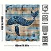 1pc Floral Whale Bath Curtain - Navy Teal Marine Creature Design with Wood Plank Background, Playful Underwater Fantasy Art,