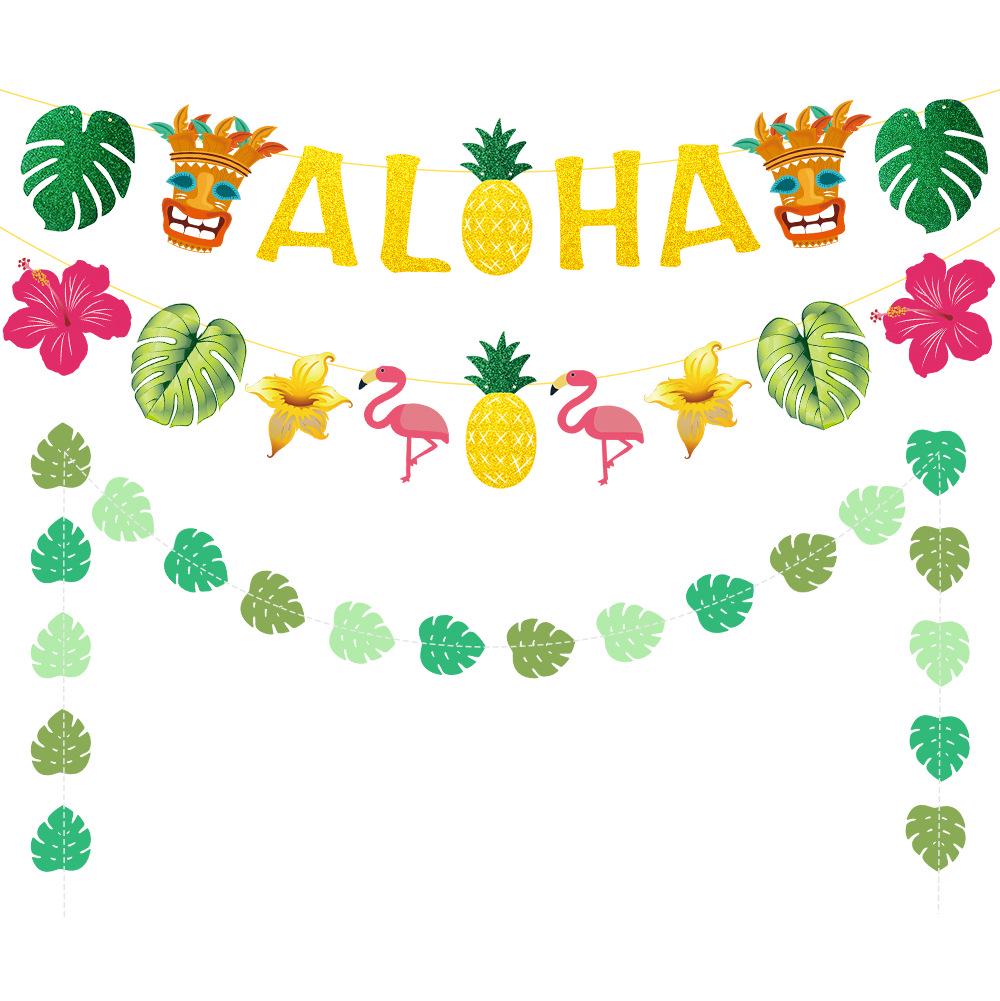 Aloha Tropical Party Decorations: Flamingo, Bird, and Leaf Hanging Ornaments