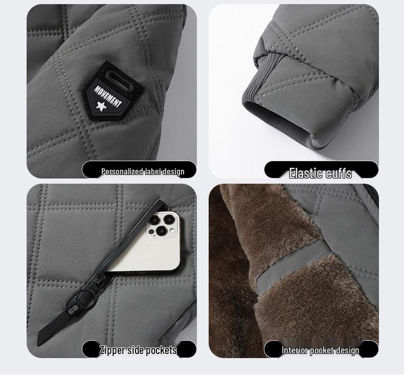 Men's Mid-Length Hooded Winter Coat with Velvet Lining for Middle-Aged and Elderly