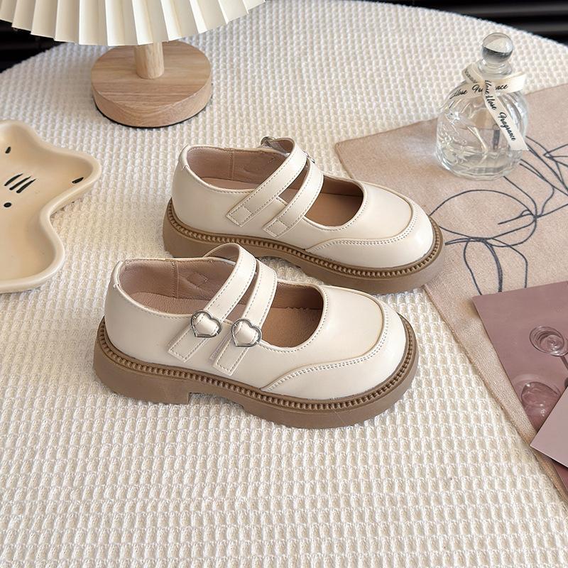 Kids White Heart Buckle Double Strap Mary Jane Shoes 26