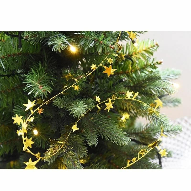 2Pcs Christmas Tree Pendant Wire Glitter Five-pointed Star Garland Home Decoration with Pull Flower Zipper Leaf