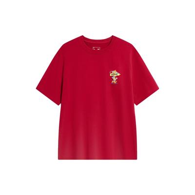 Embroidered Pattern Crew Neck Pullover Short Sleeve T-Shirt Men Tops Samba-Red AHSU009-5