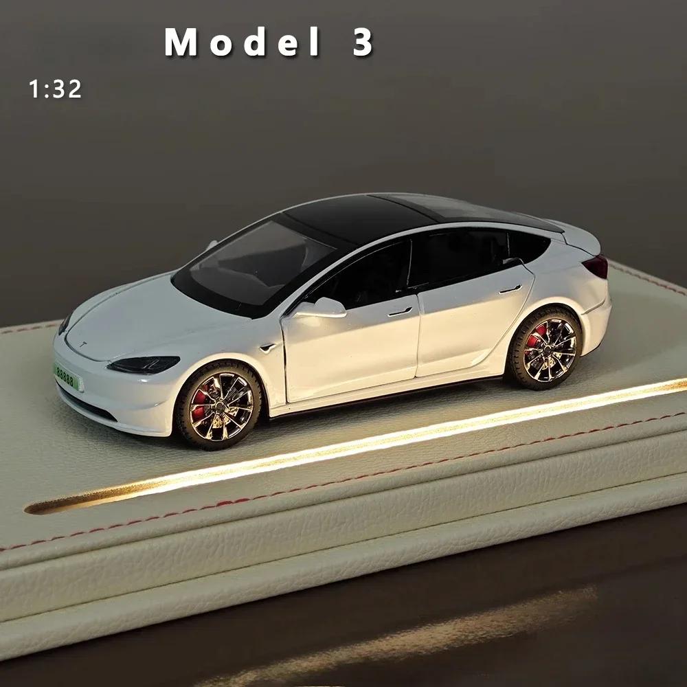 1:32 Tesla Model 3 Legierung Auto Modell Simulation Sound und Licht Rückziehbar Spielzeugauto Metallauto Jungen Sammlung Ornamente Geschenk