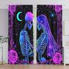 2pcs Brilliant Rose Skull Printed Curtain for Halloween Home Decor - Rod Pocket Window Treatment for Bedroom, Office, Kitchen