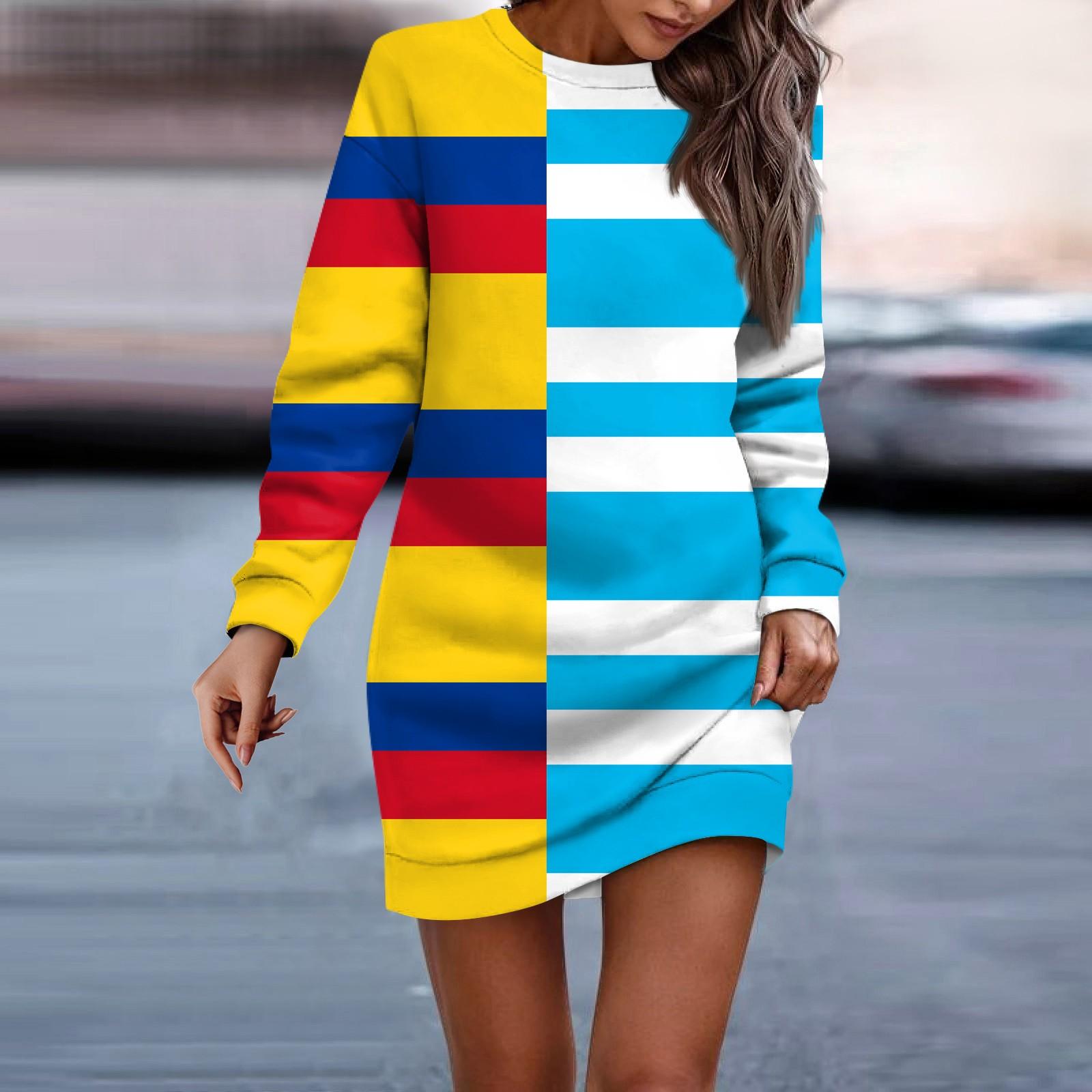 

Женское платье-свитер с круглым вырезом и полосатым рисунком, длинными рукавами и бедрами M